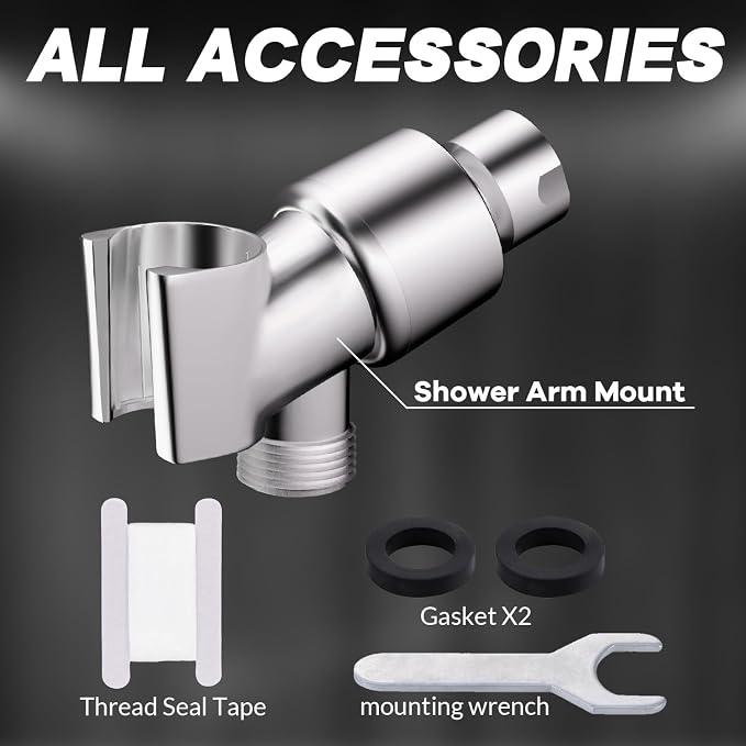 Shower Head Holder for Hand Held Showerheads, Adjustable Shower Arm Mount with Swivel Ball Joint, Premium ABS Bracket, Connect Shower Arm and Shower Hose (Chrome)
