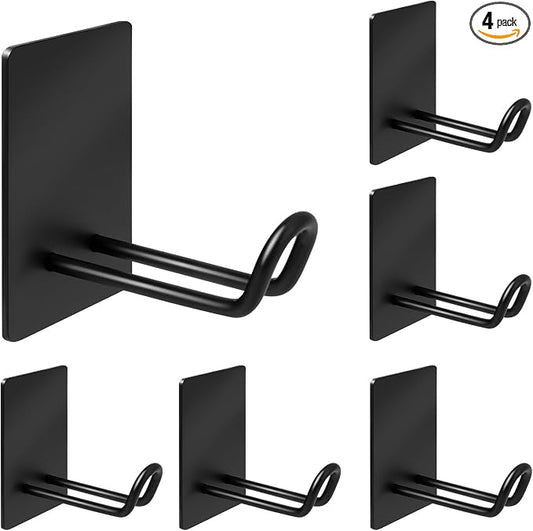 Self Adhesive Hooks Heavy Duty, Large Stainless Steel Towel Hooks, No Drill Sticky Hooks, Long Stick on Shower Wall Hooks for Hanging Hat Coat Key Headphone (Black(6Pcs))