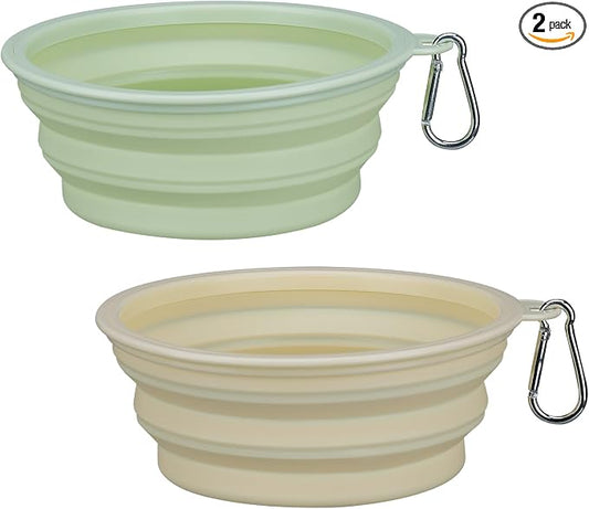 2-Pack Collapsible Dog Bowls, 22 OZ Portable Silicone Bowl for Large Breed | Foldable Anti-Slip Pet Travel Water Bowl with Carabiner Clip, Feeding Dish for Walking, Hiking, Camping,Car & Home Daily Use
