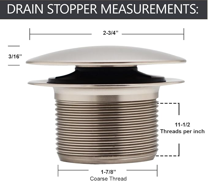 Westbrass D398R-07 1-1/2" NPSM Coarse Thread Mushroom Tip-Toe Bathtub Stopper Bath Drain, 1-Pack, Satin Nickel