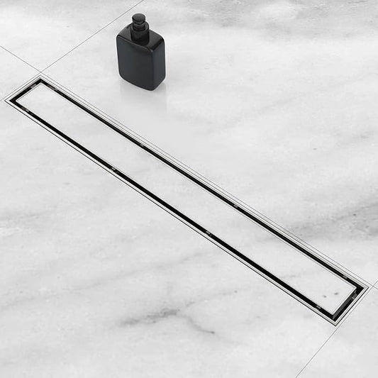 ELLO&ALLO 24 Inch Linear Shower Drain Brushed Nickel, SUS304 Stainless Steel Rectangle Shower Floor Drain with 2-in-1 Flat & Tile Insert Cover