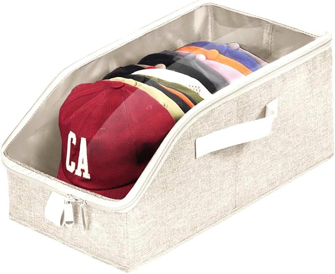 Livelab Hat Organizer for Baseball Caps, Hat Storage Box, Beige | 1Pcs | Clear Window, Space Saving and Easy to Store