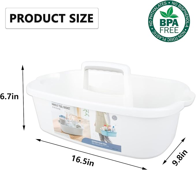 Large Cleaning Supplies Caddy Portable Shower Basket Supply Organizer with Handle Plastic Bucket Tool Storage for Bathroom, Bedroom, Kitchen, College Dorm, Garden, White