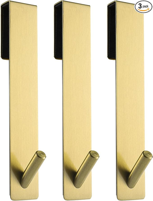 Simtive Extended Shower Door Hooks (7-Inch), Over Door Hooks for Bathroom Frameless Glass Shower Door, Towel Hooks, 3-Pack, Gold