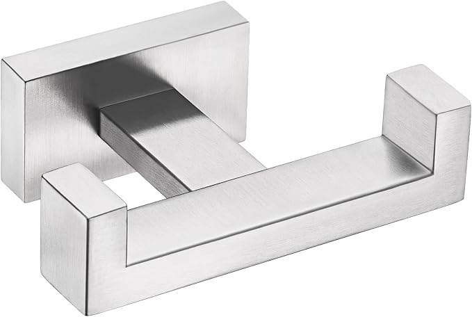 Angle Simple Towel Hook for Bathroom, SUS 304 Stainless Steel Double Robe Coat Hook, Hand Towel Hanger Wall Mount, Brushed Nickel