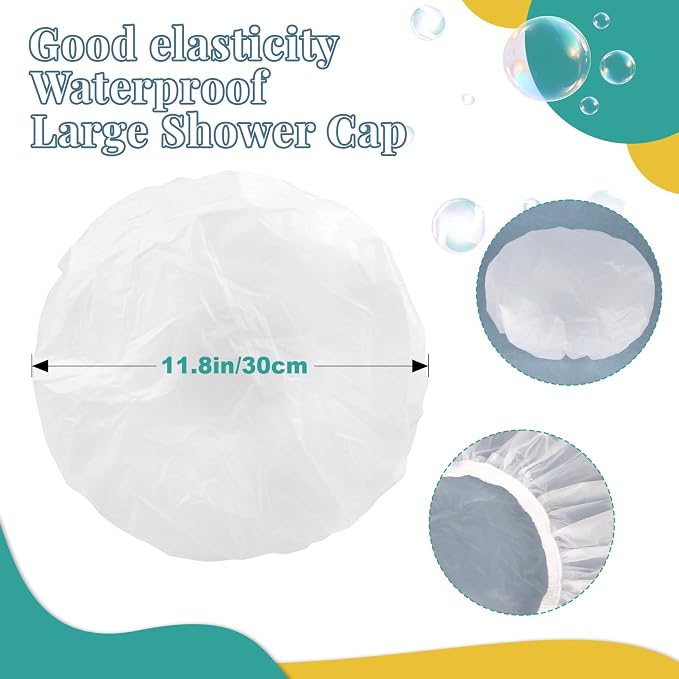 MAQIHAN 6 Shower Cap Reusable Waterproof - Large Plastic Shower Caps Hair Treatment Deep Conditioning Cap Shower Hat Hair Care Bathing Travel Essentials Washable Cover Women Men Long Hair Accessories
