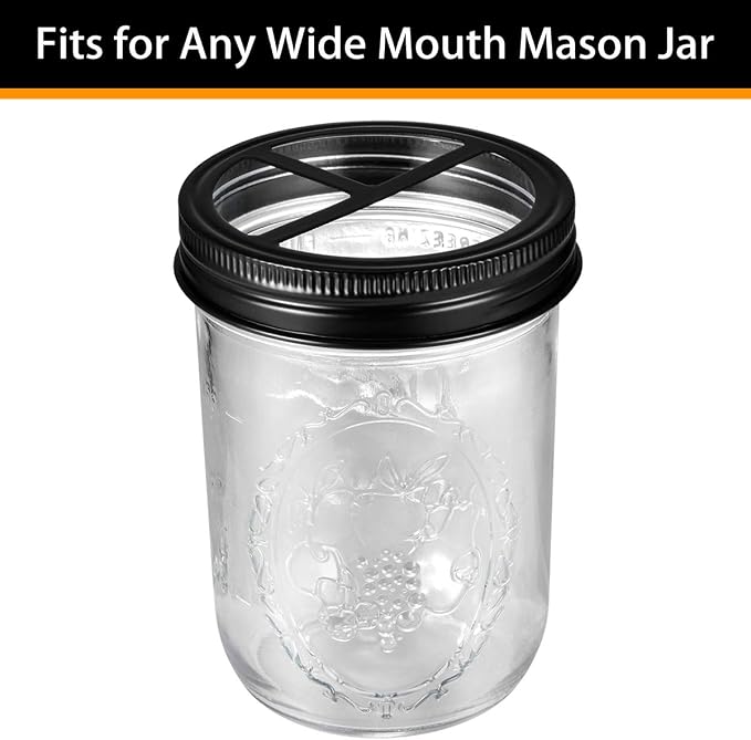 [Wide Mouth ONLY] SheeChung 2 Pack Mason Jar Toothbrush Holder Lid - Rustproof 304 Stainless Steel for Ball Mason Jar or Any Pint. Jar, Farmhouse Decor Bathroom Accessories Set - Black