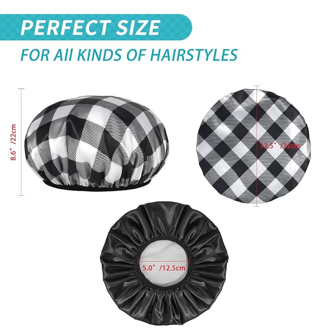 Aquior Shower Cap,4-Pack Large Shower Caps for Women Long Hair, Premium Soft Silky Satin Reusable Hair Cap For All Hair Lengths And Big Hairstyles