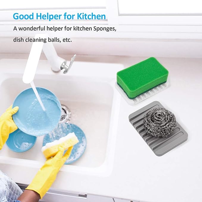 4PCS Self-Draining Silicone Bar Soap Dish and Holders for Shower | Easy Clean, Can Extend Soap Life, Premium Sponge Holder for Sink, Kitchen, Bathroom, or Counter, Soap Tray for Shower