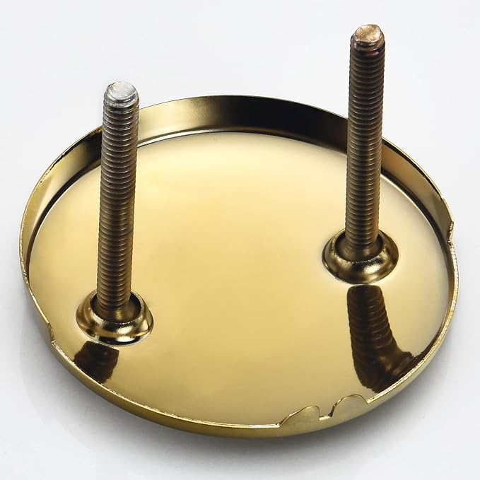 2 Hole Bathtub Overflow Plate, 3-3/16 Inches Diameter, Brushed Brass