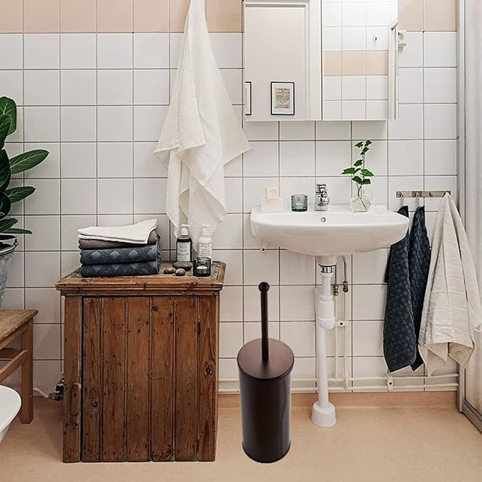 Bronze Toilet Plunger with Holder for Bathroom Metal Canister Holder Drip Cup, Heavy Duty, Deep Cleaning,Quick Dry Bronze