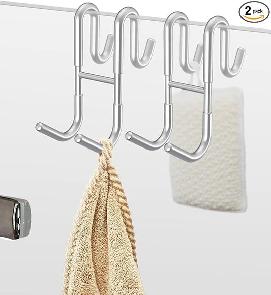 NACETURE Double Shower Door Hooks - Shower Hook Over The Door Towel Hook for Frameless Glass, Bathroom Hooks for Squeegee Rack, Robe, Organize (2 Pack)