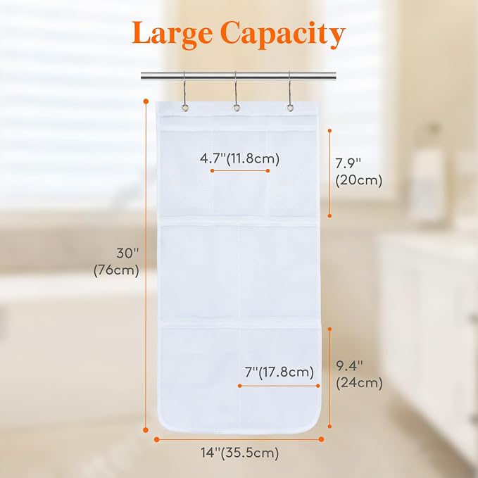 Lifewit Cruise Essentials Shower Caddy Must-Have, 7 Pockets Hanging Bathroom Organizer with Quick-Dry Mesh, Portable Shower Bag to Storage Soap, Shampoo, for RVing, Travel, Camping, White, 1 Pack | 14" x 30", Attached 3 Hooks, Quick-Dry, Portable, Crui...