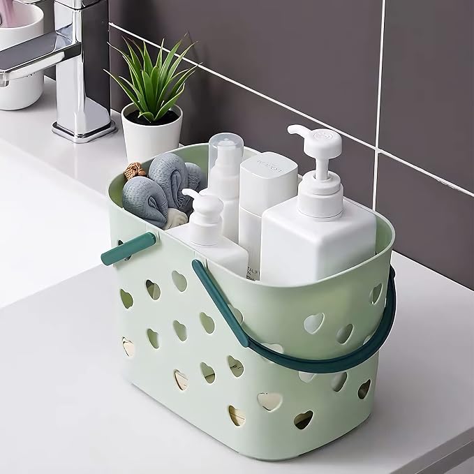 Anyoifax Portable Shower Caddy Tote Plastic Storage Basket with Handle Box Organizer Bin for Bathroom, Pantry, Kitchen, College Dorm, Garage - Green