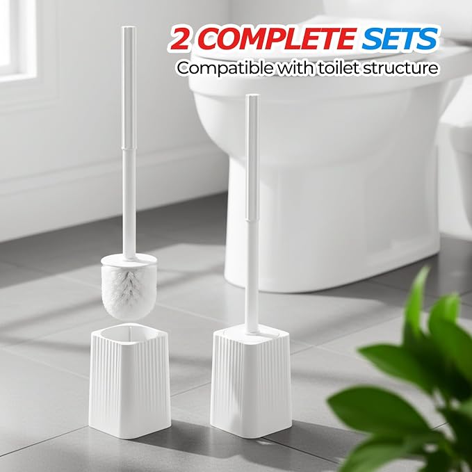 FORASTO 2Pack Toilet Bowl Brush and Holder Set - Restroom Cleaning Supplies | Ergonomic Handle, Bathroom Decor Accessories, Apartment Must Haves, Home Essentials for New Home, Cleaning Supplies