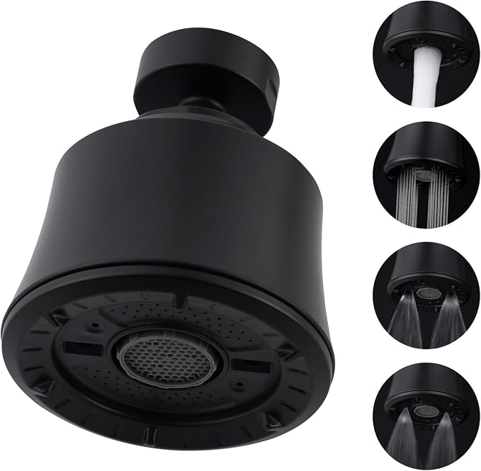 iFealClear Kitchen Sink Faucet Head with Metal Ball Joint, 360° Swivel Faucet Sprayer Head, Big Angle Faucet Aerator Adapter 55/64-27UNS Female Thread, 4 Spray Modes, Extra Metal Adapters, Matte Black