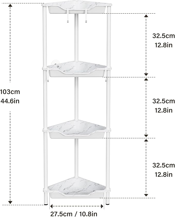 Orimade Rustproof 4 Tier Floor Standing Corner Shower Caddy Organizer, Plastic Metal Splicing Floor Corner Shelf Rack Storage Stands for Bathroom, Marble