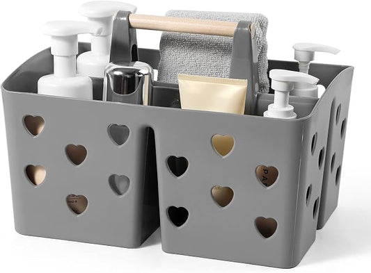Anyoifax Portable Shower Caddy Plastic Shower Basket Organizer Divided Bathroom Caddy Storage Cleanning Caddy Tote with Handle for College, Dorm Room, Kitchen, Grey