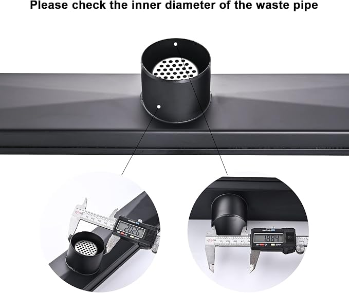 AVSIILE Linear Shower Floor Drain, Black 32 Inch 304 Stainless Steel Bathroom Drains Kit, Rectangular Shower Trench Drain with Reversable Tile-in Pattern Drain Cover & Hair Catcher