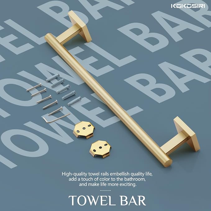 KOKOSIRI Hand Towel Bar Bathroom Towel Holder for Bath Kitchen Cabinet Towel Rails 16 Inch Brushed Gold Stainless Steel B4005BG-L16