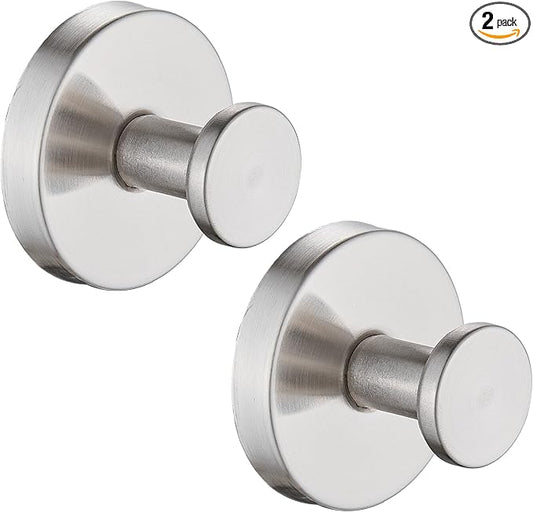 Suction Cup Hooks for Shower, Wreath Hangers for Front Door, Glass Door & Window - Strong Towel, Bath Robe, Loofah Hook Holder for Hanging up to 15 lbs - Waterproof (Silver, 2 Pack)