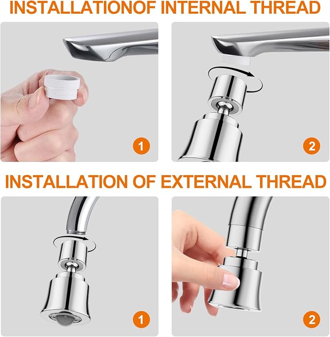 Metal Faucet Aerator Extender - Dual Modes Sink Sprayer Attachment for Bathroom - 360° Swivel Kitchen Sink Nozzle - Tap Head Replacement with 55/64'' Female Thread - Anti-clogging Design
