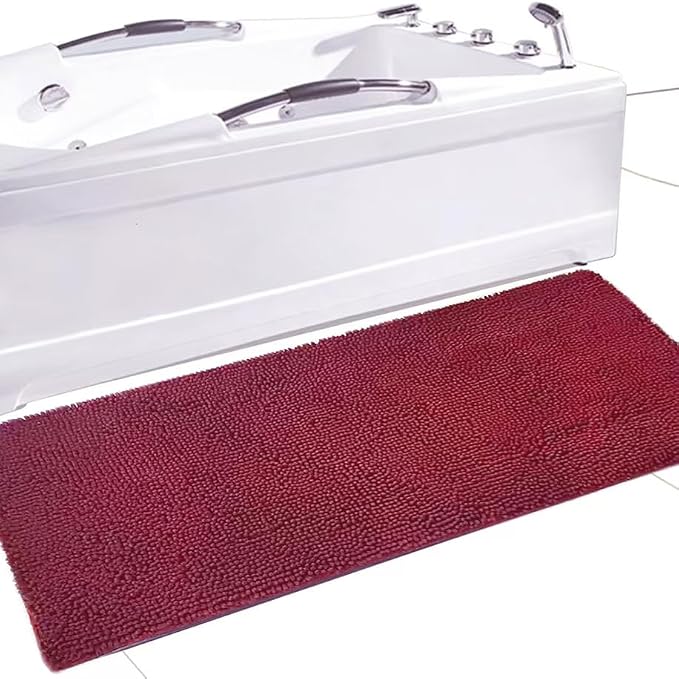 Madeals Long Bathroom Rugs Chenille Runner Bathroom Mat Kitchen Rug Burgundy