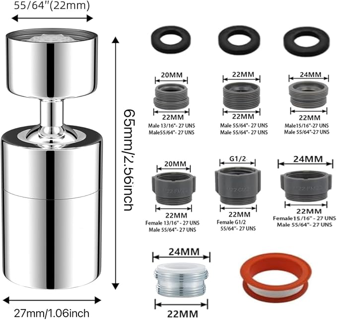 Kitchen and BasinTap Spray Head,360° Swivel Dual-Function Sprayer,80-Degree Big Angle Swivel Faucet Aerator,Faucet Extension Sprayer,Kitchen Faucet Aerator Splash Proof Spout (short style)
