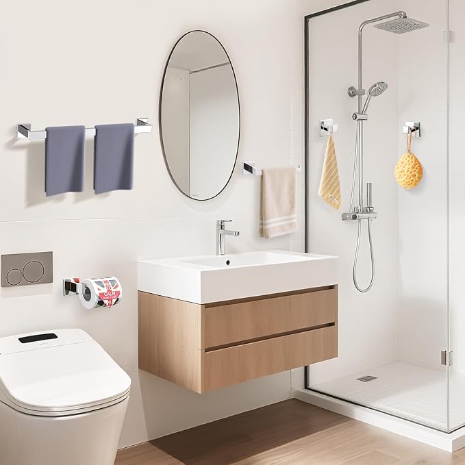 TURS Bathroom Accessories 4-Pieces Bathroom Hardware Set Polished Chrome Towel Bar Set Stainless Steel Towel Holder Set