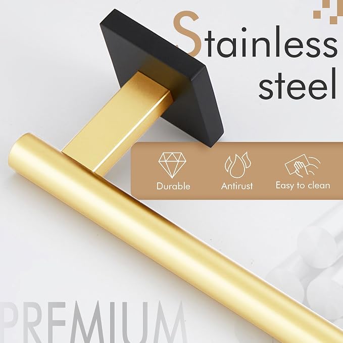 KOKOSIRI Bathroom Towel Bar Bath Towel Holders for Toilet Kitchen Cabinet Wall Mount 24 Inch Black with Gold Stainless Steel B4005GDK-L24