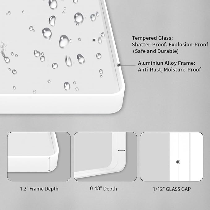 LOAAO White Metal Framed Bathroom Mirror, 30x36 Inch | Rounded Rectangle, Anti-Rust, Tempered Glass, Hangs Horizontally or Vertically