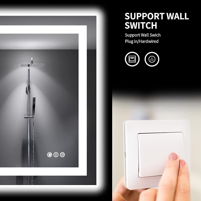 LOAAO 48"X30" LED Bathroom Mirror with Lights, Anti-Fog, Dimmable, Backlit + Front Lit, Lighted Bathroom Vanity Mirror for Wall, Memory Function, Tempered Glass, Shatter-Proof, ETL Listed | Anti-Fog, Dimmable, 3 Color Temperature, Backlit + Front Lit, ...