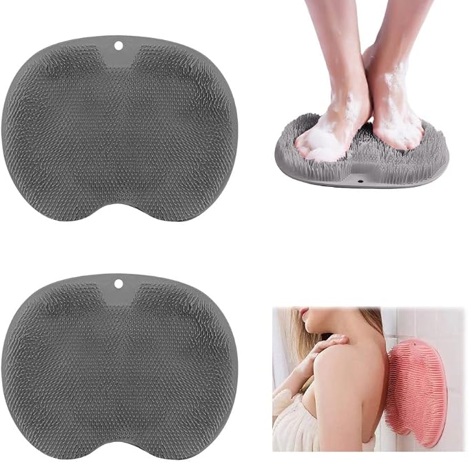 2 Pack Silicone Shower Foot Scrubber Mat, 2026 New Bath Shower Foot Scrubber Mat, Exfoliating Bath Wash Pad, Non-Slip Suction Cups Bathroom Mat, Clean Massage Pad for Women, Men, Seniors (Gray)