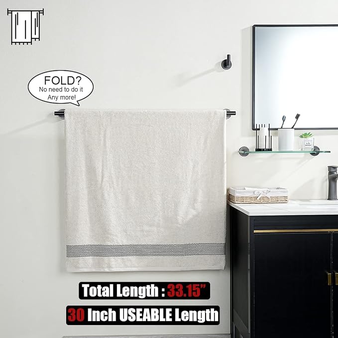 JQK Oil Rubbed Bronze Towel Bar, 33 Inch 304 Stainless Steel Thicken 0.8mm Towel Rack Bathroom, Towel Holder ORB Wall Mount, Useable Length 30 Inch, TB110L30-ORB