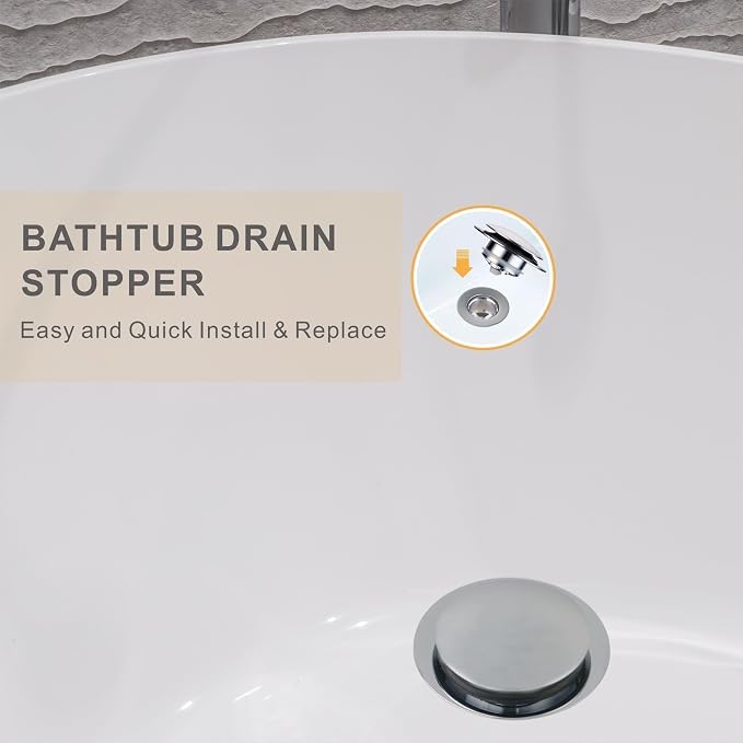 Wellup Universal Pop Up Tub Drain Stopper Replacement Chrome Tip Toe, Lift and Turn for Bathtub, EZ Chrome Plated Bath Plug Stopper