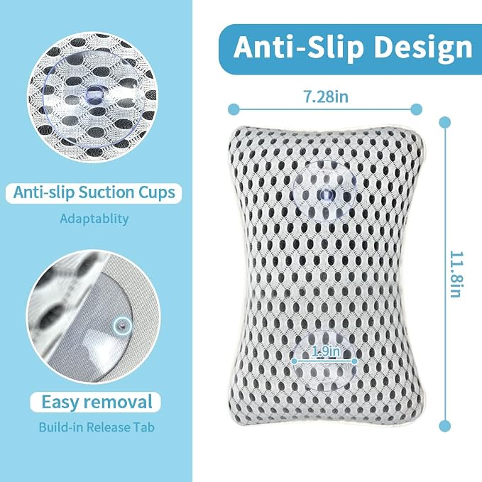 Upgraded Bath Pillows for Tub, Slip Resistant Waterproof Bath Pillows for Tub Neck and Back Support with 2 Strong Suction Cups, Relaxing Spa Essentials
