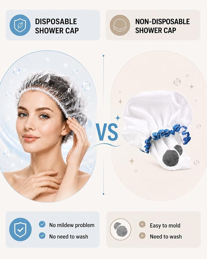Auban 100PCS Disposable Shower Caps, Plastic Clear Hair Cap Large Thick Waterproof Bath Caps for Women, Hotel Travel Essentials Accessories Deep Conditioning Hair Care Cleaning Supplies(20.5")