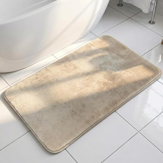 Muddy Mat® Memory Foam Bath Mat – Velvet Soft Non Slip Bathroom Rugs, Thick Absorbent Bath Rugs, Washable Bath Mat for Bathroom Floor and Shower, Beige 20" x 30"