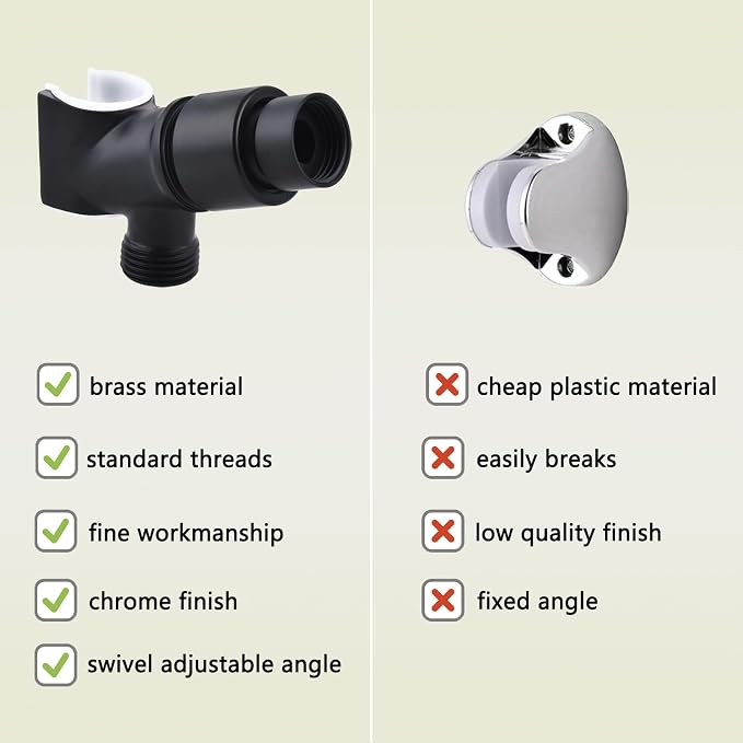 All Metal Handheld Shower Head Holder, Adjustable Shower Wand Holder with Brass Pivot Ball，Shower Arm Holder Mount for Connecting Shower Arm and Shower Hose，Black
