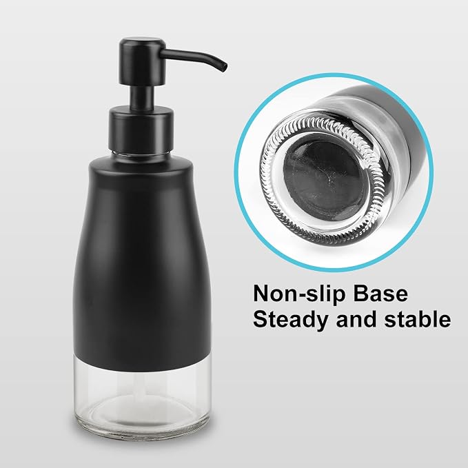 AUMIO Dish Soap Dispenser with Stickers, 2 Pack Kitchen Dish Refillable Liquid Dispensers, Stainless Steel Case Glass Liner Soap Dispenser for Bathroom Kitchen, Matte Black (10 OZ./ 300ML)