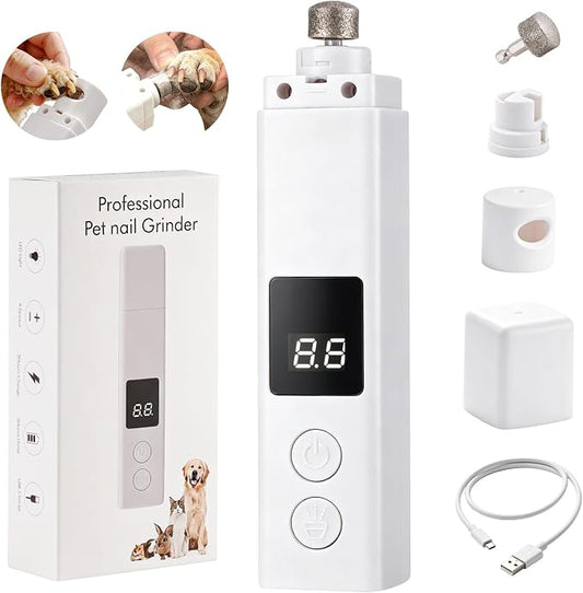 Quiet Dog Nail Grinder with Guard for Dogs Cats | Electric,4-Speed, LED Lights, Grinding Bits, Rechargeable Cordless, Safe Painless, Pet Nail Trimmer for small medium Breeds