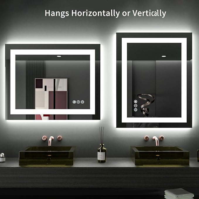 LOAAO 28"X32" LED Bathroom Mirror with Lights, UL Listed | Anti-Fog, Dimmable, 3 Color Temperature, Backlit + Front Lit, Memory Function, Tempered Glass