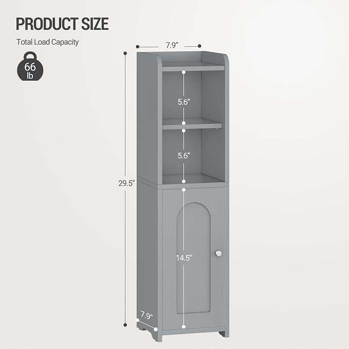 Hzuaneri Bathroom Storage Cabinet, Corner Floor Cabinet with Doors and Adjustable Shelf, Narrow Toilet Paper Cabinets, Bathroom Organizer for Small Spaces, Gray BC19721X