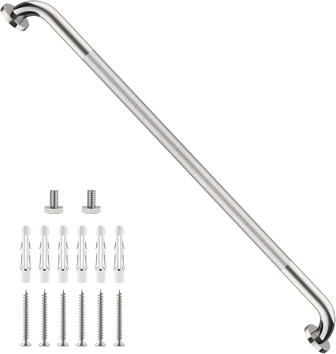 42 Inch Anti-Slip Grab Bar, ZUEXT Polished Chrome Extra Long Stainless Steel Bathroom Safety Assist Handle w/Knurled Grip, Wall Mounted Support Rail for Bathtub, Shower, Toilet Seniors Handicap Safety