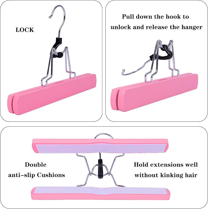 Wig Storage Bags with Hanger - Hair Extension Holder for Styling - Transparent Organizer Set (3PCS/PINK)