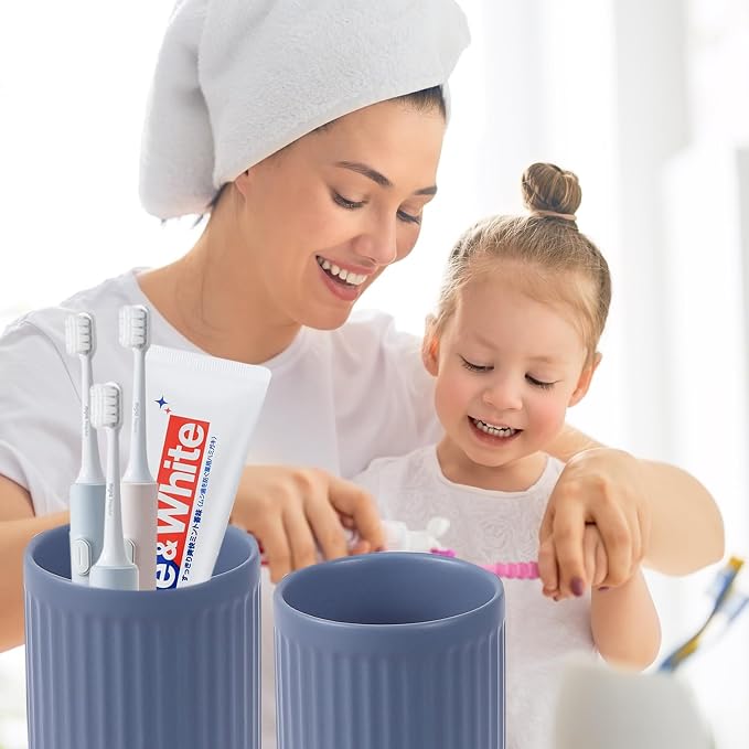 Blue Toothbrush Holders for Bathrooms - 2 Cups Ceramic Toothbrush Toothpaste Holders Set, Blue Bathroom Tumbler Cups Reusable Toothbrush Mouthwash Cup, Bathroom Counter Organizer.