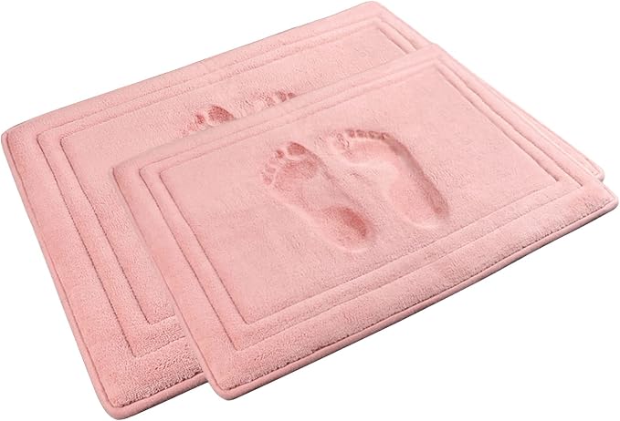 Light Pink Bathroom Rug Set 2 Piece Memory Foam Microfiber Bath Mat | Non Slip Washable Floor Mats Soft Absorbent Plush Microfiber Shower Tub Bathrug Blush