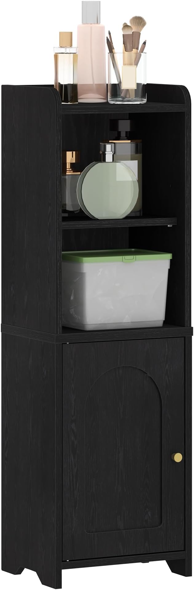 Hzuaneri Bathroom Storage Cabinet, Corner Floor Cabinet with Doors and Adjustable Shelf, Narrow Toilet Paper Cabinets, Bathroom Organizer for Small Spaces, Black BC39704X