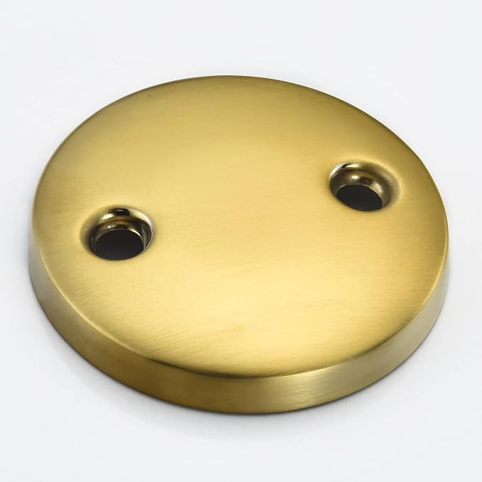 2 Hole Bathtub Overflow Plate, 3-3/16 Inches Diameter, Brushed Brass