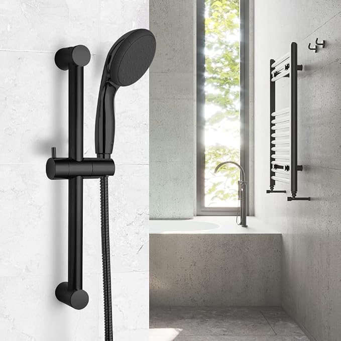OFFO Shower Slide Bar 18 in Adjustable Installation Distance 12-17 in with 360° Adjustable Handheld Shower Head Holder for Bathroom, Screw Wall Mounted, Matte Black